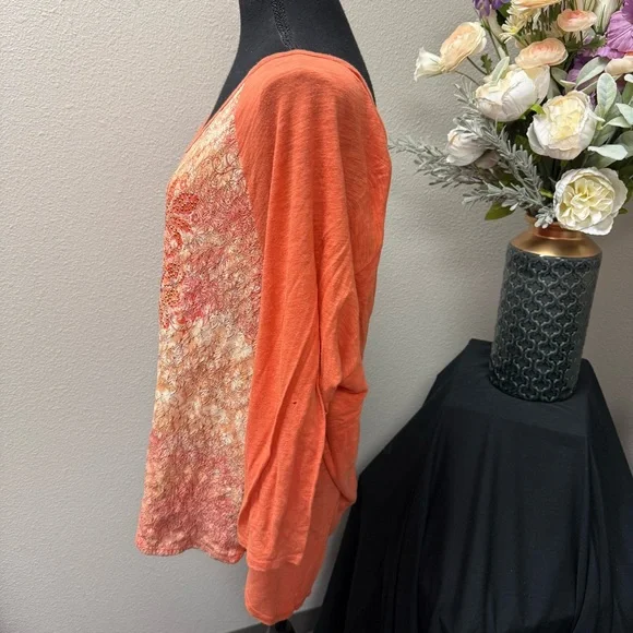 Reba Woman 3X Orange Boho Medallion Print Long Sleeve V-Neck Top Fall - Picture 2 of 9